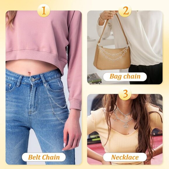 Silver Chain Belt for Jeans Pockets Punk Goth Accessories Metal Wallet Chain - Picture 8 of 8